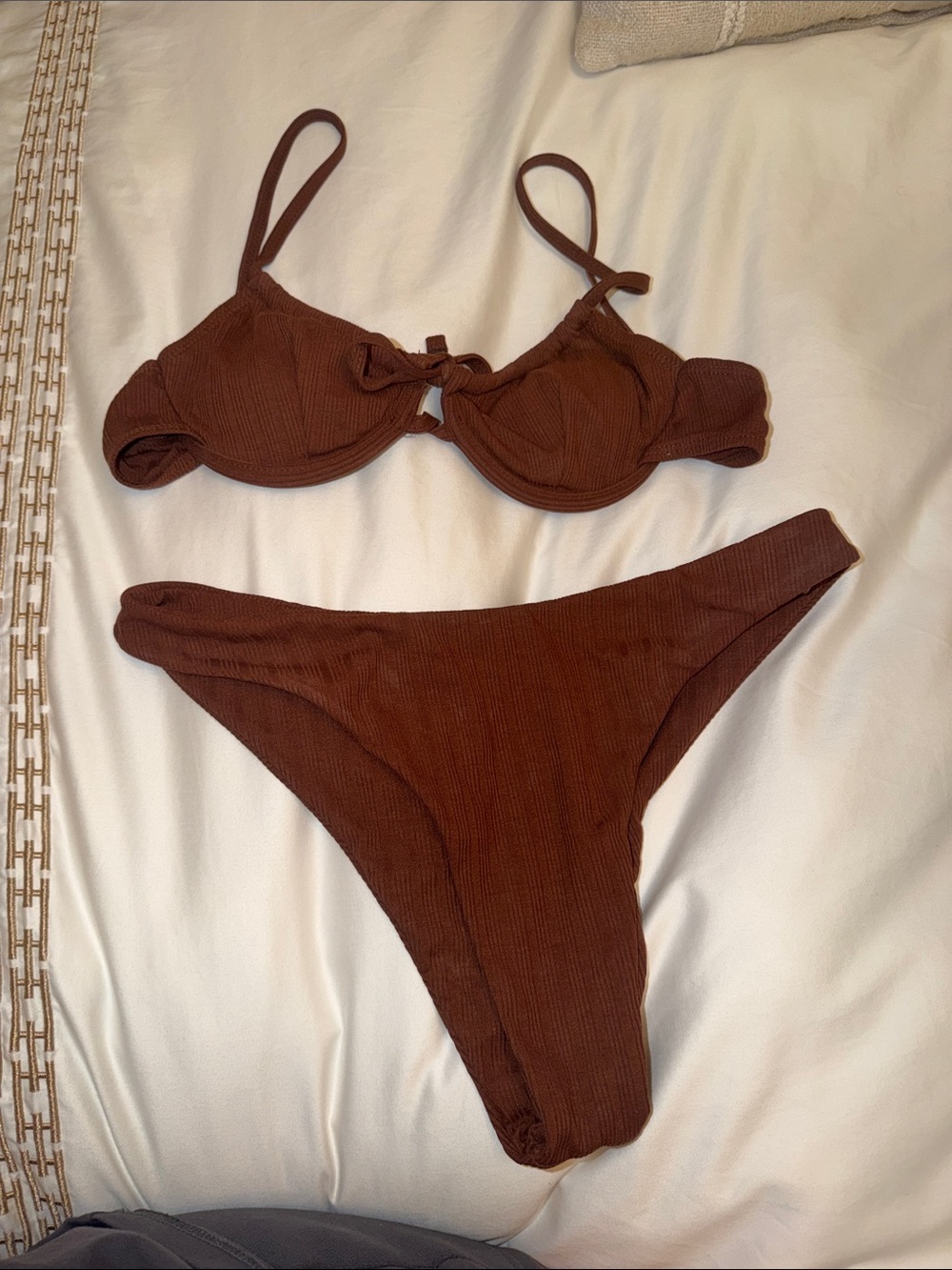 Brown Ribbed Underwire Bikini Set